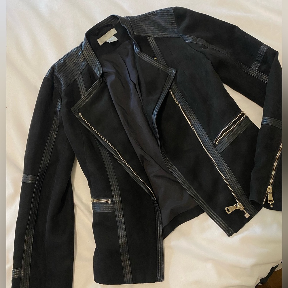 Black leather/suede motorcycle jacket